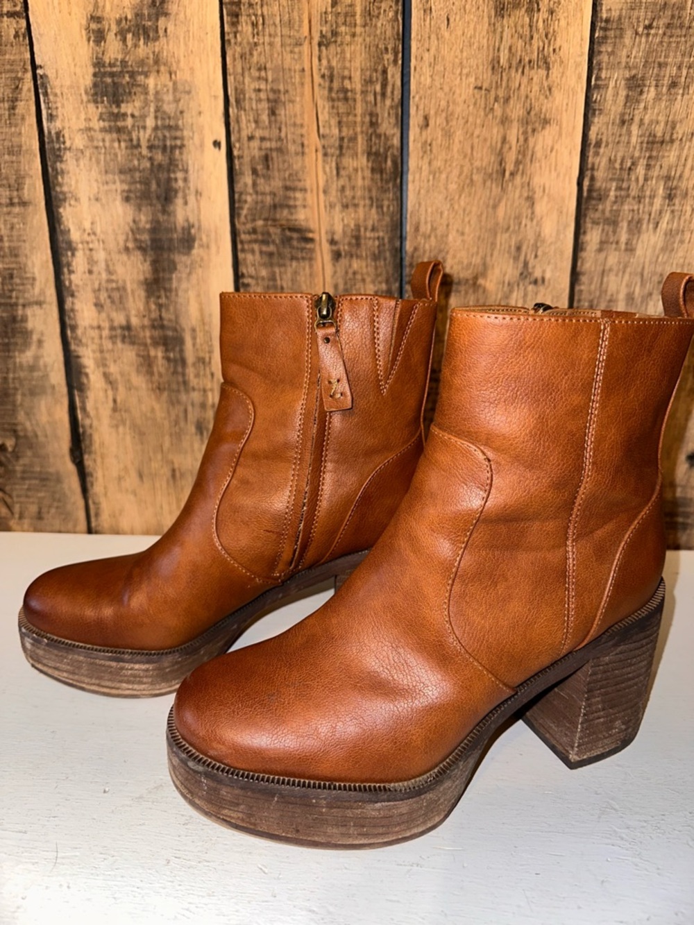 Zodiac Antonia Platform Bootie Zip Boots Cognac Chic {7}